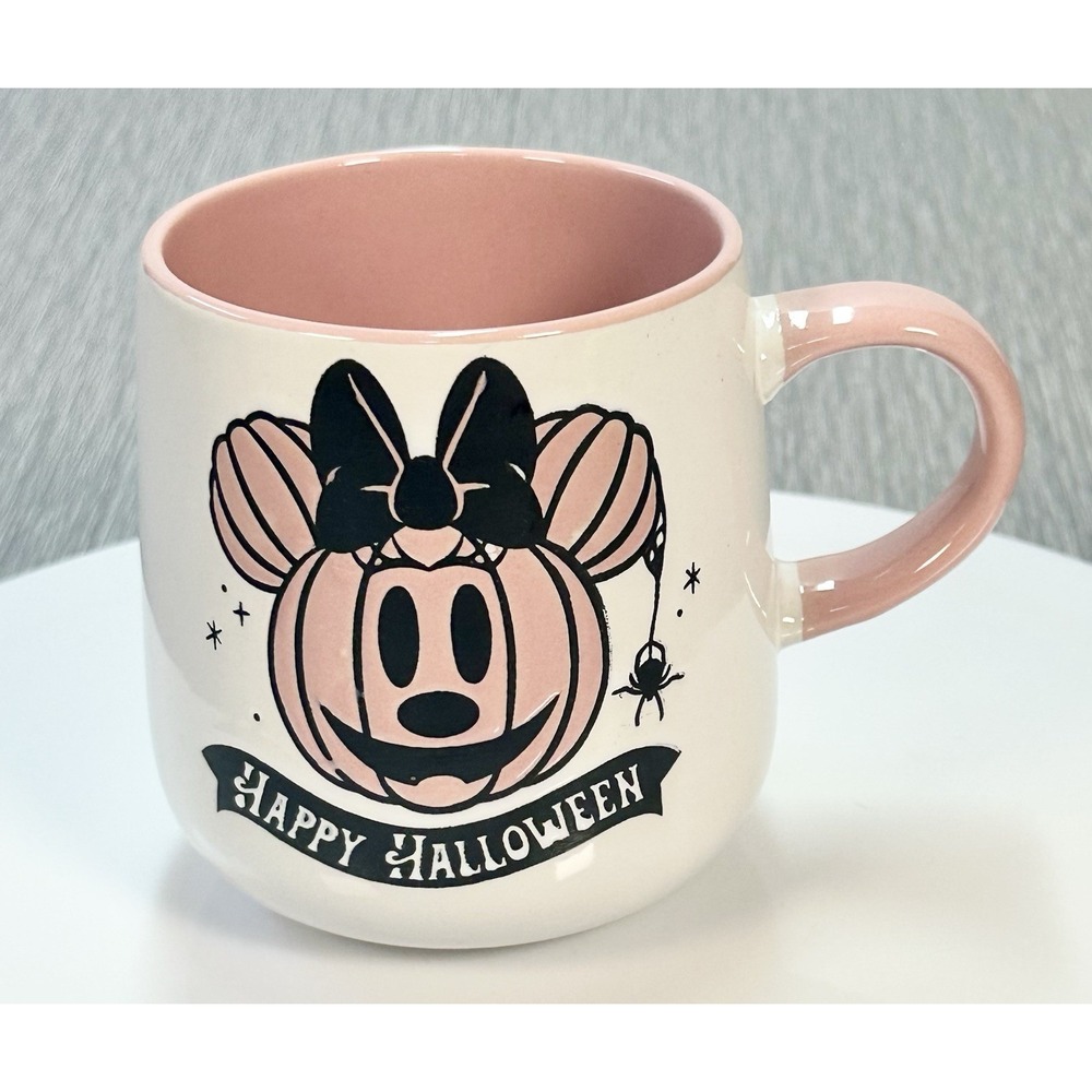 Disney Minnie Mouse White & Pink Pumpkin Happy Halloween Mug NEW